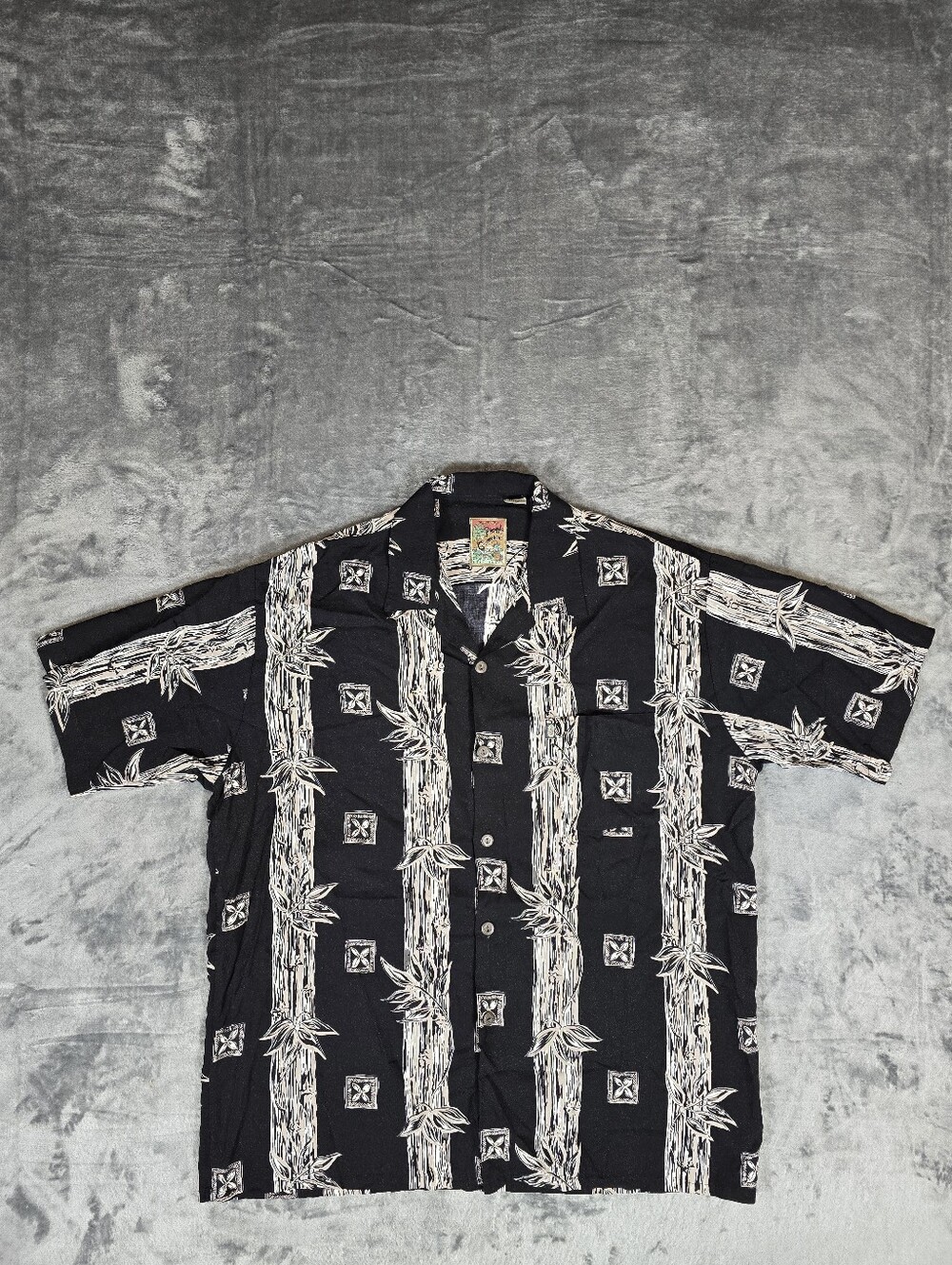 Vintage Pineapple Connection Hawaiian Button Up Shirt Size Large Black